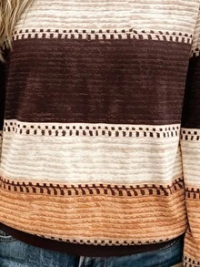 INAWLY Women's Plus Size Outerwear Top, Autumn/Winter New Style, Fashionable Versatile, Multi-Color Striped Print, Crew Neck Sweatshirt - Multicolor - View 6
