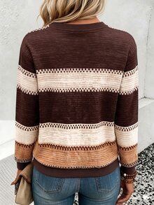 INAWLY Women's Plus Size Outerwear Top, Autumn/Winter New Style, Fashionable Versatile, Multi-Color Striped Print, Crew Neck Sweatshirt - Multicolor - View 2