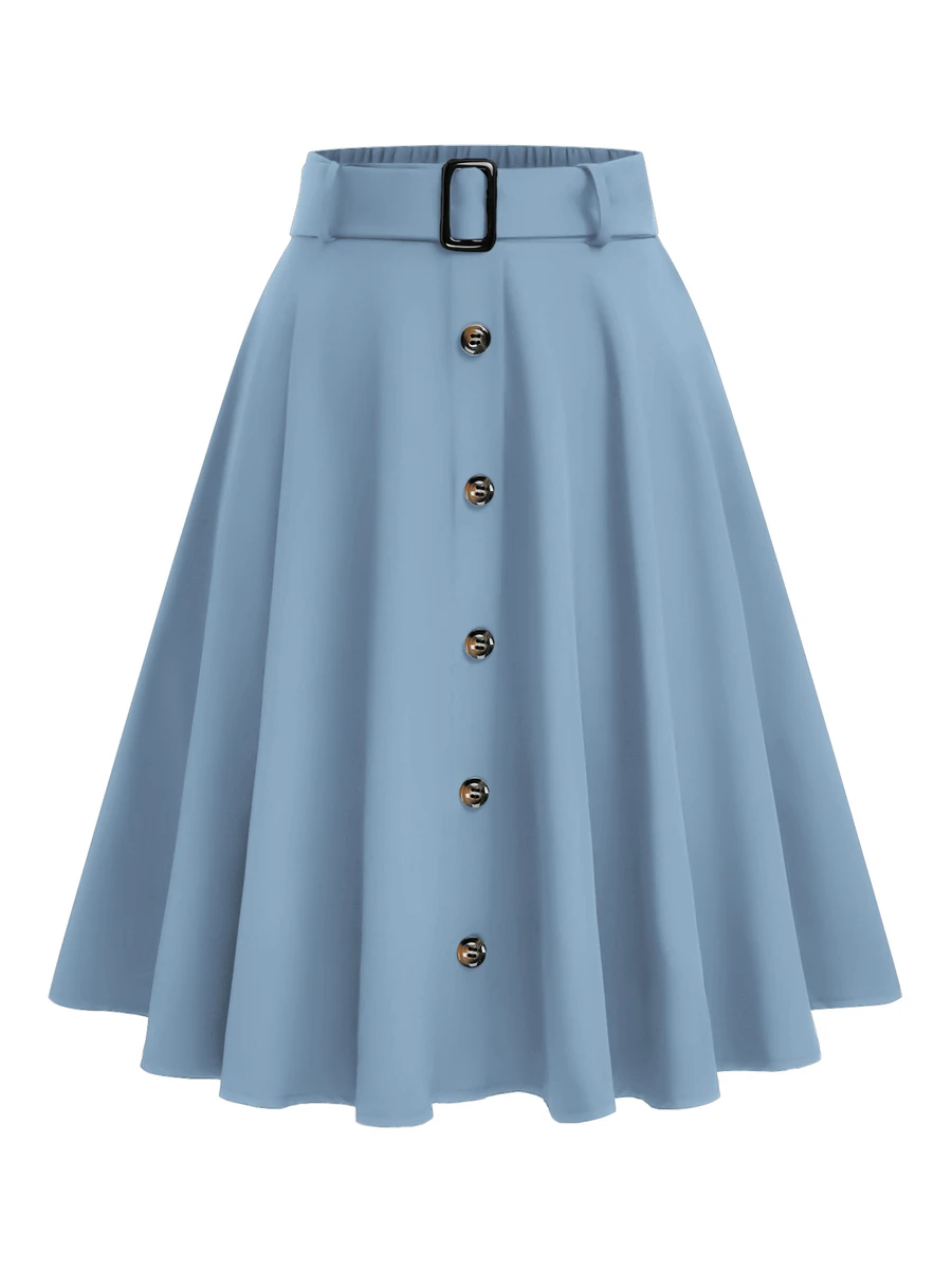 EMERY ROSE Women's Casual Daily Wear Skirt With Button Decor - Blue - View 1