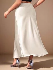 SHEIN Clasi Plus Size Women's Long Solid Color Elegant Satin Skirt Fall - Multicolor - View 2