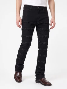 Manfinity Roughcore Men Raw Trim Skinny Jeans - Black - View 7