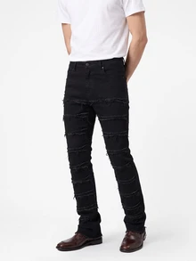 Manfinity Roughcore Men Raw Trim Skinny Jeans - Black - View 6