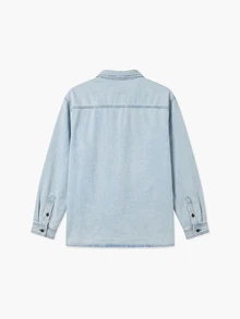 Manfinity Homme Men Summer Drop Shoulder Long Sleeve Loose Casual Denim Shirt With Pocket - Light Wash - View 6