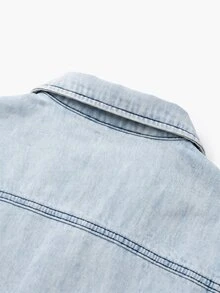 Manfinity Homme Men Summer Drop Shoulder Long Sleeve Loose Casual Denim Shirt With Pocket - Light Wash - View 3