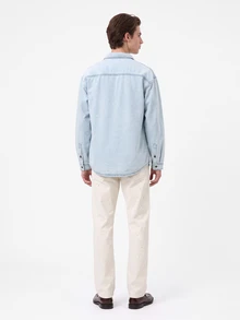 Manfinity Homme Men Summer Drop Shoulder Long Sleeve Loose Casual Denim Shirt With Pocket - Light Wash - View 2