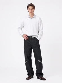 Manfinity Homme Men's Letter Printed Wide Leg Loose Fit Denim Jeans With Pockets - Black - View 1