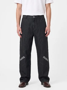 Manfinity Homme Men's Letter Printed Wide Leg Loose Fit Denim Jeans With Pockets - Black - View 6
