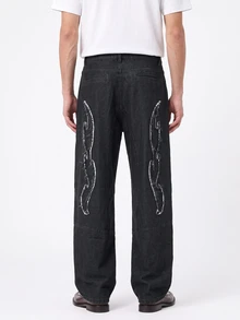 Manfinity Homme Men's Letter Printed Wide Leg Loose Fit Denim Jeans With Pockets - Black - View 2