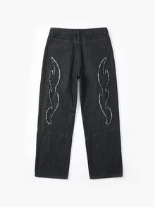 Manfinity Homme Men's Letter Printed Wide Leg Loose Fit Denim Jeans With Pockets - Black - View 7