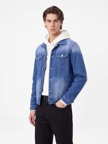 Manfinity Homme Chaqueta vaquera casual con bolsillo con tapeta para hombre - Azul - Ver 6