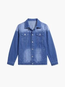 Manfinity Homme Chaqueta vaquera casual con bolsillo con tapeta para hombre - Azul - Ver 4