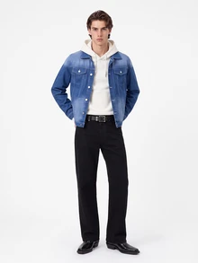 Manfinity Homme Chaqueta vaquera casual con bolsillo con tapeta para hombre - Azul - Ver 1