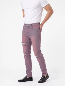 Manfinity Homme Men's Casual Ripped Distressed Denim Jeans - Purple - View 7
