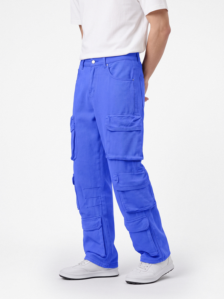 Manfinity Hypemode Men's Solid Color Pocket Minimalist Wide Leg Long Pants, Casual Everyday Wear - Royal Blue - View 4
