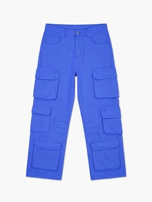 Manfinity Hypemode Men's Solid Color Pocket Minimalist Wide Leg Long Pants, Casual Everyday Wear - Royal Blue - View 5