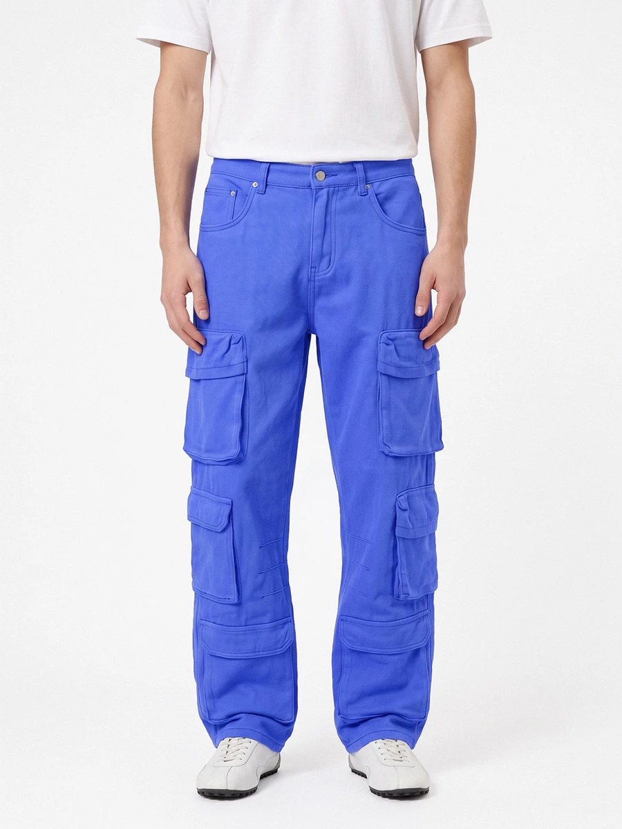 Manfinity Hypemode Men's Solid Color Pocket Minimalist Wide Leg Long Pants, Casual Everyday Wear - Royal Blue - View 1