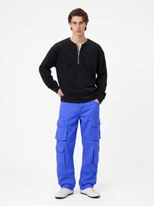 Manfinity Hypemode Men's Solid Color Pocket Minimalist Wide Leg Long Pants, Casual Everyday Wear - Royal Blue - View 6