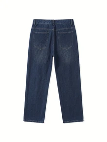 Manfinity EMRG Men's Casual Loose Fit Straight Leg Distressed Pockets Denim Jeans - Blue - View 2