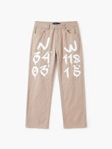 Manfinity EMRG Loose Fit Men's Cotton Letter Graphic Straight Leg Jeans - Khaki - View 3