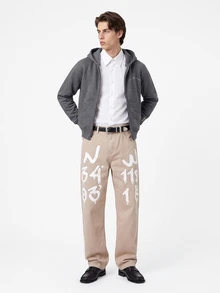 Manfinity EMRG Loose Fit Men's Cotton Letter Graphic Straight Leg Jeans - Khaki - View 6