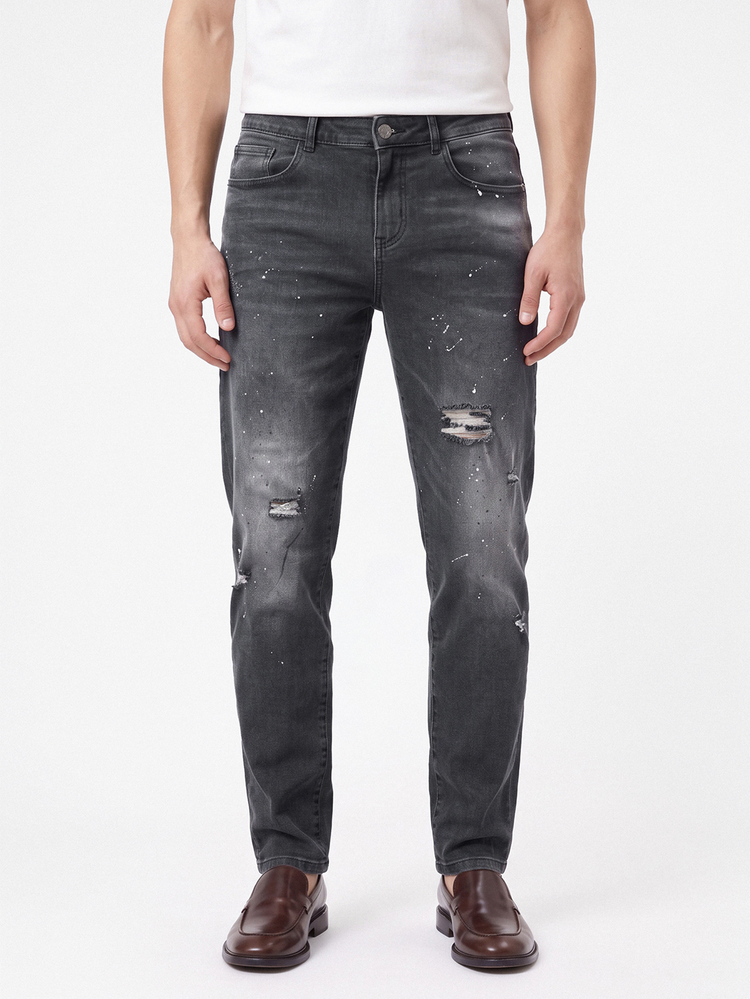 Manfinity Homme Men's Pocketed Distressed Skinny Casual Denim Jeans, Versatile - Grey - View 1