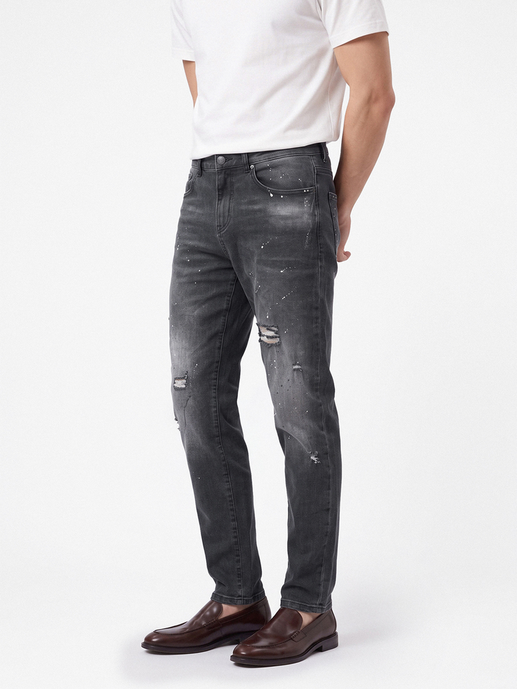 Manfinity Homme Men's Pocketed Distressed Skinny Casual Denim Jeans, Versatile - Grey - View 4