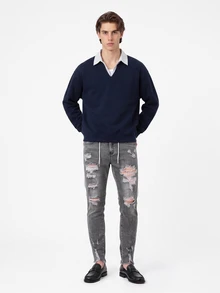 Manfinity Homme Men's Fashionable Denim Skinny Fit Casual Pants, Suitable For Summer - Light Grey - View 6