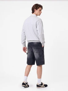 Manfinity Roghcode Men's Casual Multi-Pocket Denim Cargo Shorts, Summer Fashion - Black - View 5