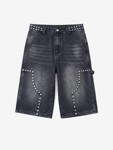 Manfinity Roghcode Men's Casual Multi-Pocket Denim Cargo Shorts, Summer Fashion - Black - View 3