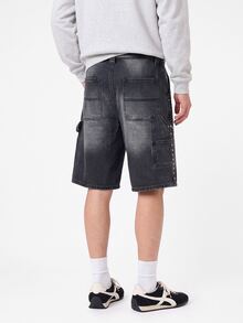 Manfinity Roghcode Men's Casual Multi-Pocket Denim Cargo Shorts, Summer Fashion - Black - View 2