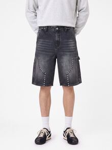 Manfinity Roghcode Men's Casual Multi-Pocket Denim Cargo Shorts, Summer Fashion - Black - View 1