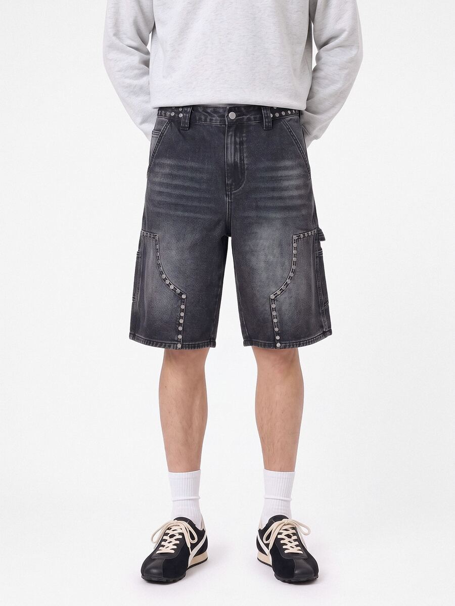 Manfinity Roghcode Men's Casual Multi-Pocket Denim Cargo Shorts, Summer Fashion - Black - View 1