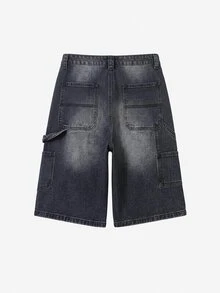 Manfinity Roghcode Men's Casual Multi-Pocket Denim Cargo Shorts, Summer Fashion - Black - View 6
