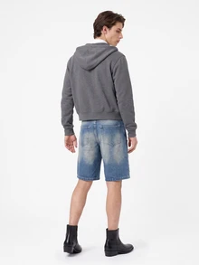 Manfinity Roughcore Men's Casual Washed Frayed Hem Slant Pocket Denim Shorts, Summer - Medium Wash - View 2