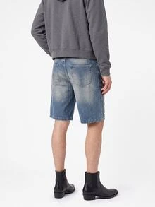 Manfinity Roughcore Men's Casual Washed Frayed Hem Slant Pocket Denim Shorts, Summer - Medium Wash - View 4