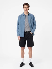 Manfinity Homme Men's Casual Loose Denim Wide Leg Shorts Men Black Denim Shorts - Black - View 1