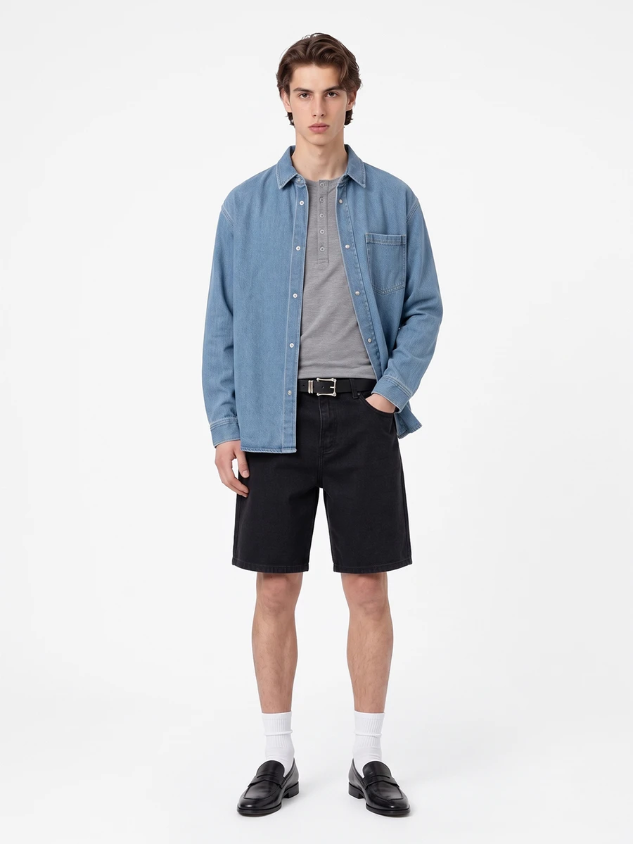 Manfinity Homme Men's Casual Loose Denim Wide Leg Shorts Men Black Denim Shorts - Black - View 1