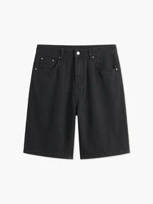 Manfinity Homme Men's Casual Loose Denim Wide Leg Shorts Men Black Denim Shorts - Black - View 3