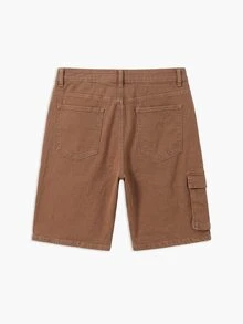 Manfinity Homme Men's Coffee Brown Distressed Denim Cargo Bermuda Shorts With Multiple Pockets, Perfect For Avant-Garde Street Casual Style. - Coffee Brown - View 3