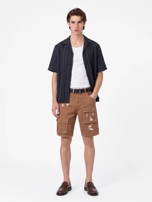 Manfinity Homme Men's Coffee Brown Distressed Denim Cargo Bermuda Shorts With Multiple Pockets, Perfect For Avant-Garde Street Casual Style. - Coffee Brown - View 4
