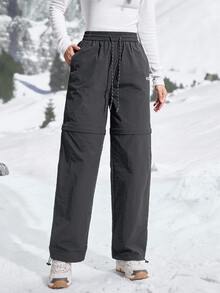 WanderVale Women's Casual Letter Print Drawstring Hiking Pants, Autumn, Warm Pants, - Black - View 7