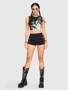 ROMWE Avant Cat Swirl Tank Top - Black - View 6