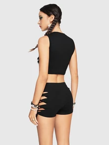 ROMWE Avant Cat Swirl Tank Top - Black - View 3