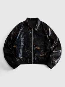 ROMWE MEN Casual Men's Fashion Vintage PU Blazer - Brown - View 6