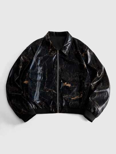 ROMWE MEN Casual Men's Fashion Vintage PU Blazer