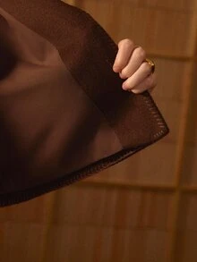 MOTF STUDIO WOOL LAPEL EMBROIDERED DECOR SINGLE-SIDED OVERCOAT - Coffee Brown - View 10