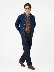 Manfinity Homme Casual Dark Washed Blue Loose Fit Denim Jacket With Large Pockets, Spring/Summer - Dark Wash - View 1