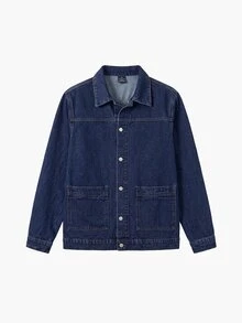 Manfinity Homme Casual Dark Washed Blue Loose Fit Denim Jacket With Large Pockets, Spring/Summer - Dark Wash - View 3