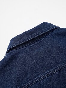 Manfinity Homme Casual Dark Washed Blue Loose Fit Denim Jacket With Large Pockets, Spring/Summer - Dark Wash - View 4