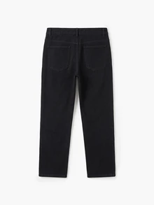 Manfinity Homme 春夏休闲街头风格黑色直筒铆钉及膝牛仔裤 - 黑色 - 查看 3